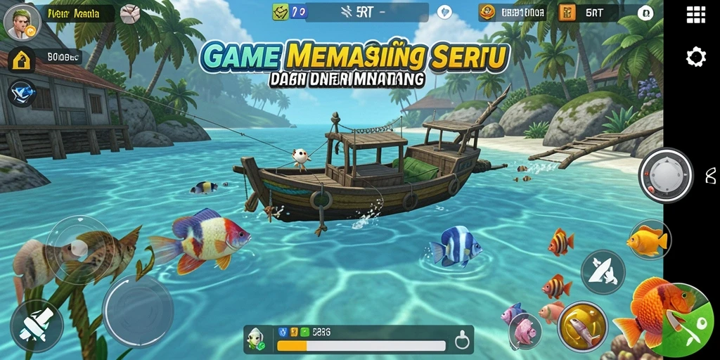 Gameplay mendebarkan dengan berbagai jenis ikan dan lokasi memancing.