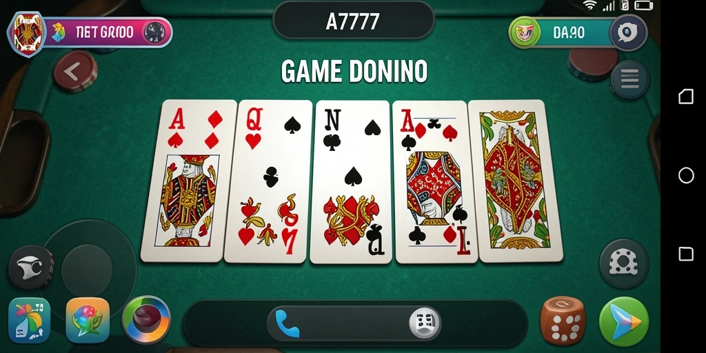 Screenshot A7777 menampilkan gameplay Domino yang seru dan interaktif.