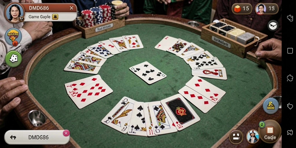 Gameplay DMD686 menampilkan keseruan permainan gaple yang interaktif.