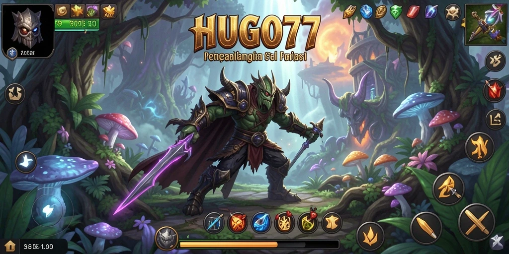 Tampilan gameplay HUGO77 yang menegangkan dan penuh warna.