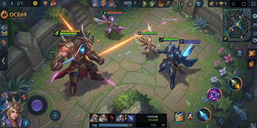 Tampilan aksi seru dalam gameplay OCE69 di arena MOBA.