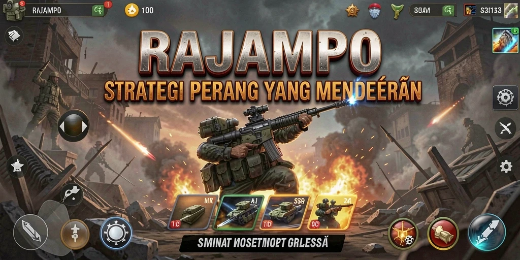 Screenshot utama RAJAMPO menampilkan aksi pertempuran yang dinamis dan strategis.