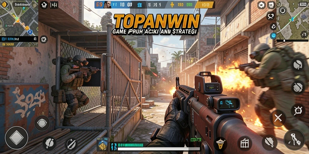 Screenshot gameplay TOPANWIN memperlihatkan aksi tembak-menembak yang seru.