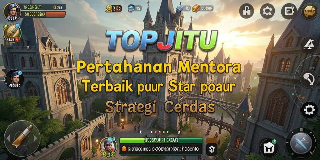 Screenshot gameplay TOPJITU menampilkan pertahanan menara yang strategis.