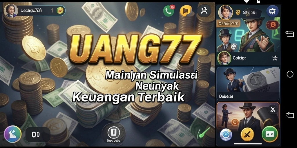 Screenshot UANG77 menampilkan gameplay simulasi keuangan yang mendidik.